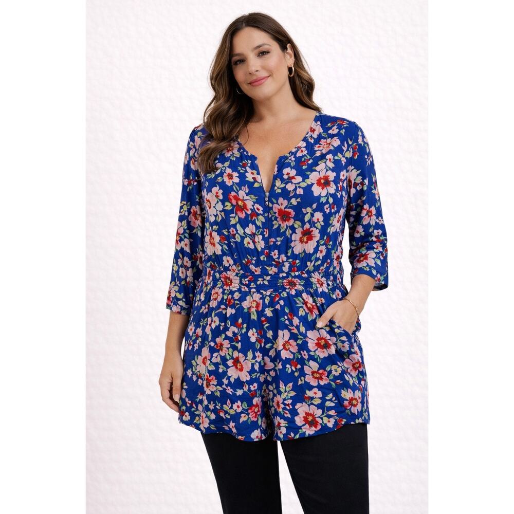 Yumi Kim Blue Floral 100% Silk Romper Preppy Summer Vacation Cruise Womens Small